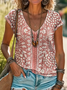 Women's Short Sleeve T-shirt Summer Blue Floral Printing V Neck Daily Going Out Casual Top