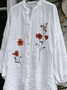 Vintage Floral Embroidery Art Button Cotton Linen Blend Loose Blouse