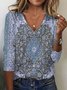 Print Casual V Neck Long Sleeve T-Shirt