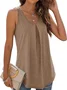 Women's Sleeveless Tank Top Summer Black Plain Ruched Cotton Crew Neck Daily Going Out Simple Top