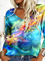 Casual V Neck Gradient Pattern Blouse
