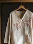 Boho Floral Cherry Embroidery Print Cotton And Linen Blend Loose Blouse