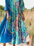 Casual Crew Neck Loose Gradient Pattern Dress