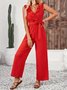 Women's H-Line Overall V Neck Daily Going Out Casual Sash Plain Summer Long Jumpsuit Romper
