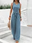 Women's H-Line Overall V Neck Daily Going Out Casual Lace-up Plain Summer Long Jumpsuit Romper