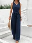 Women's H-Line Overall V Neck Daily Going Out Casual Lace-up Plain Summer Long Jumpsuit Romper