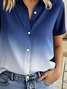 Women's Short Sleeve Shirt Summer Blue Ombre Printing Shirt Collar Daily Going Out Casual Top