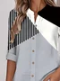 Loose Stand Collar Simple Striped Shirt