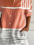 Women's Short Sleeve Shirt Summer Orange Striped Printing Shirt Collar Daily Going Out Casual Top