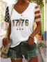 Women's 1776 American Flag Print V-Neck Cotton Blend Short Sleeve T-Shirt