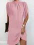 Women's Short Sleeve Summer Blue Plain Split Joint Crew Neck Dolman Sleeve Daily Going Out Vintage Midi A-Line Tank Dress