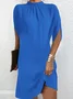 Women's Short Sleeve Summer Blue Plain Split Joint Crew Neck Dolman Sleeve Daily Going Out Vintage Midi A-Line Tank Dress