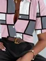 Women's Short Sleeve Shirt Summer Pink Plaid Printing Shirt Collar Daily Going Out Casual Top