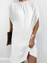 Women's Short Sleeve Summer Blue Plain Split Joint Crew Neck Dolman Sleeve Daily Going Out Vintage Midi A-Line Tank Dress
