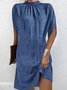 Women's Short Sleeve Summer Blue Plain Split Joint Crew Neck Dolman Sleeve Daily Going Out Vintage Midi A-Line Tank Dress