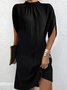 Women's Short Sleeve Summer Blue Plain Split Joint Crew Neck Dolman Sleeve Daily Going Out Vintage Midi A-Line Tank Dress