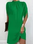Women's Short Sleeve Summer Blue Plain Split Joint Crew Neck Dolman Sleeve Daily Going Out Vintage Midi A-Line Tank Dress