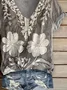 Women's Short Sleeve T-shirt Summer Gray Floral Printing V Neck Daily Going Out Casual Top