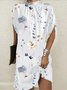 Women's Short Sleeve Summer Blue Plain Split Joint Crew Neck Dolman Sleeve Daily Going Out Vintage Midi A-Line Tank Dress