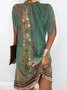 Women's Short Sleeve Summer Blue Plain Split Joint Crew Neck Dolman Sleeve Daily Going Out Vintage Midi A-Line Tank Dress