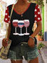 Women's Red Wine & Blue Print T-Shirt