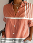 Women's Short Sleeve Shirt Summer Orange Striped Printing Shirt Collar Daily Going Out Casual Top