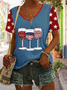 Women's Red Wine & Blue Print T-Shirt