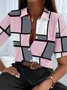 Women's Short Sleeve Shirt Summer Pink Plaid Printing Shirt Collar Daily Going Out Casual Top