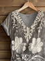 Women's Short Sleeve T-shirt Summer Gray Floral Printing V Neck Daily Going Out Casual Top