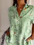 Women's Short Sleeve Shirt Summer Green Floral Printing Shirt Collar Daily Going Out Casual Top