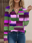 V Neck Geometric Cotton-Blend Casual T-Shirt