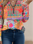 Zipper Geometric Vintage Cotton-Blend T-Shirt