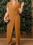 Women's H-Line T-Shirt V Neck Daily Going Out Casual Lace-up Cotton Plain Summer Long Jumpsuit Romper