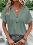 Women's Short Sleeve T-shirt Summer Yellow Plain Buckle V Neck Daily Going Out Casual Top