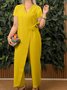Women's H-Line T-Shirt V Neck Daily Going Out Casual Lace-up Cotton Plain Summer Long Jumpsuit Romper