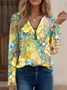 Loose Floral Zipper Vintage T-Shirt