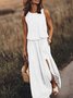 Women's Sleeveless Summer Yellow Plain Split Joint Crew Neck Daily Going Out Vintage Maxi A-Line Tank Dress