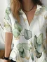 Women's Short Sleeve Shirt Summer White Floral Printing Shirt Collar Daily Going Out Casual Top