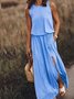 Women's Sleeveless Summer Yellow Plain Split Joint Crew Neck Daily Going Out Vintage Maxi A-Line Tank Dress