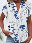 Women's Short Sleeve Shirt Summer White Floral Printing V Neck Daily Going Out Casual Top