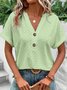 Women's Short Sleeve T-shirt Summer Yellow Plain Buckle V Neck Daily Going Out Casual Top