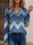 Vintage Faux Denim Print Graphic Loose Zipper T-Shirt
