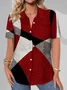 Women's Short Sleeve Shirt Summer Red Geometric Printing Shirt Collar Daily Going Out Casual Top