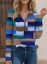 V Neck Geometric Cotton-Blend Casual T-Shirt