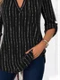 Cotton-Blend Casual Loose V Neck Blouse
