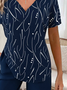 Print Casual V Neck Short Sleeve T-Shirt