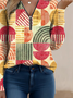 Loose Multicolor Block Vintage Zipper T-Shirt