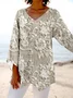 Print Casual V Neck Long Sleeve T-Shirt