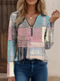 Multicolor Block Vintage Zipper Cotton-Blend T-Shirt