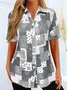 Women's Short Sleeve Shirt Summer Gray Paisley Printing Shirt Collar Daily Going Out Casual Top